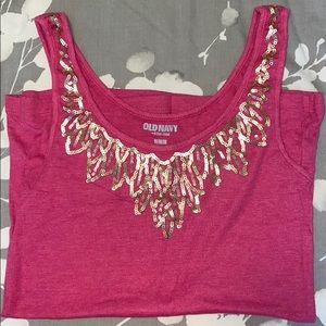 Old Navy Pink Tank Top with Sequins - Size M